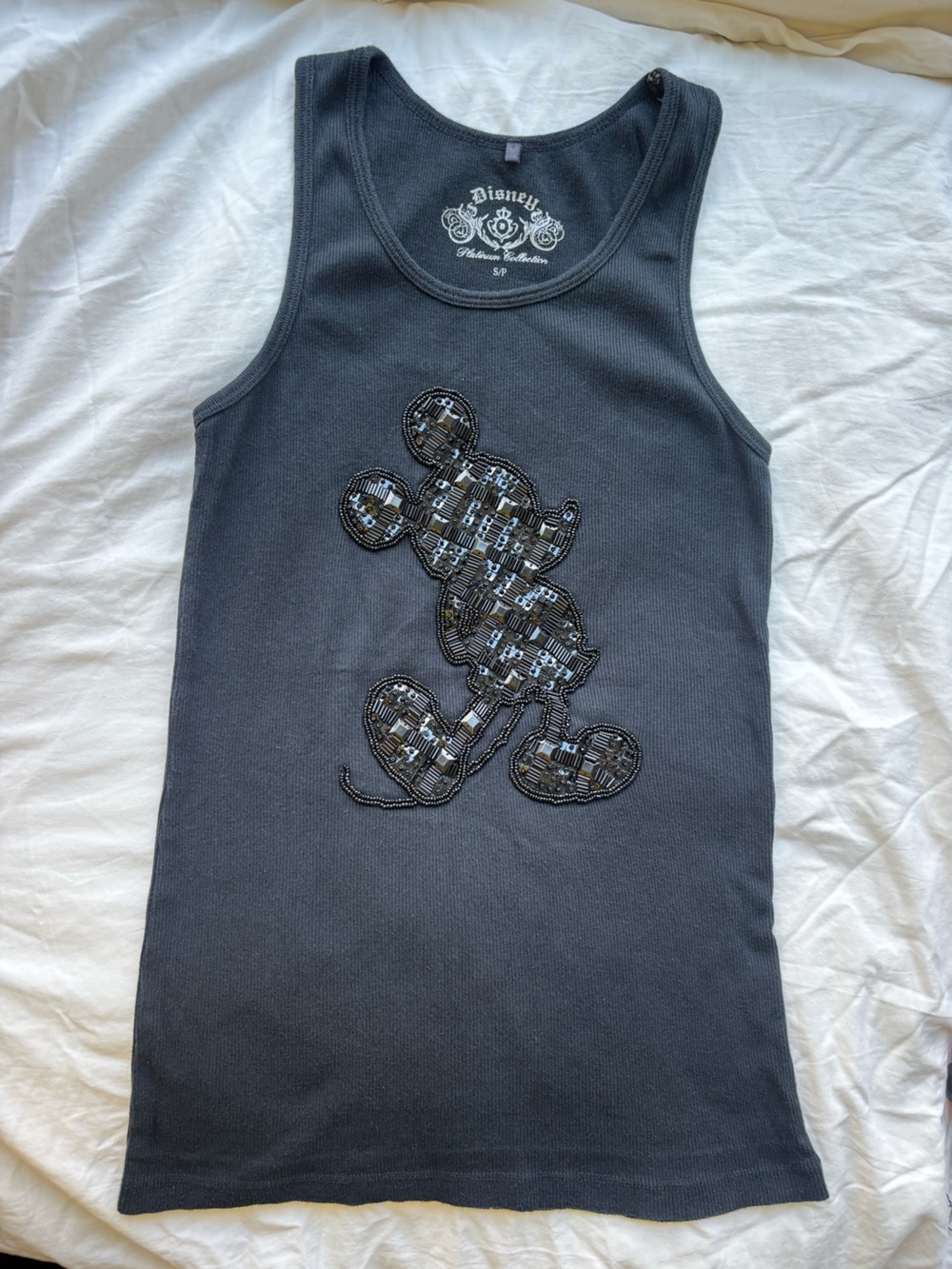 Disney Black Tank Top with Sequin Mickey Silhouette